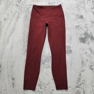 Yogalicious Leggings Womens S Red Burgundy Ankle Pocket Stretch Workout Gym Yoga